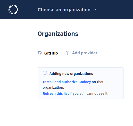 Codacy add organisation page