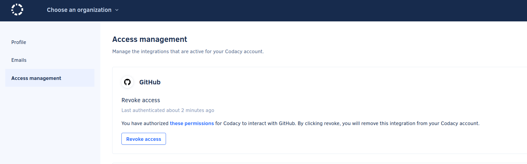Codacy check GitHub authorised