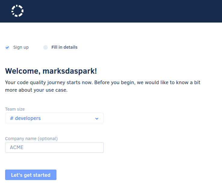 Codacy Welcome page