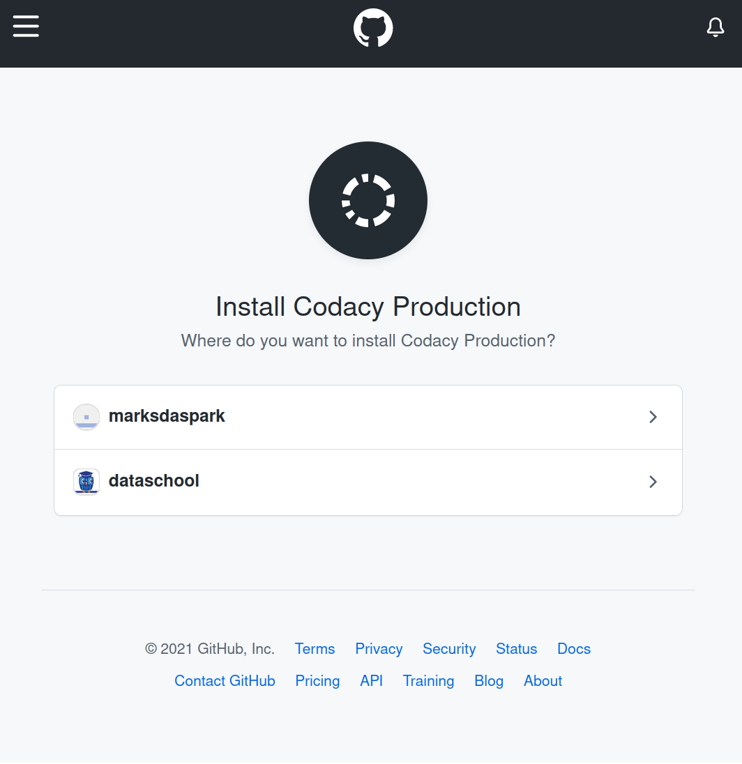 Codacy where to install page