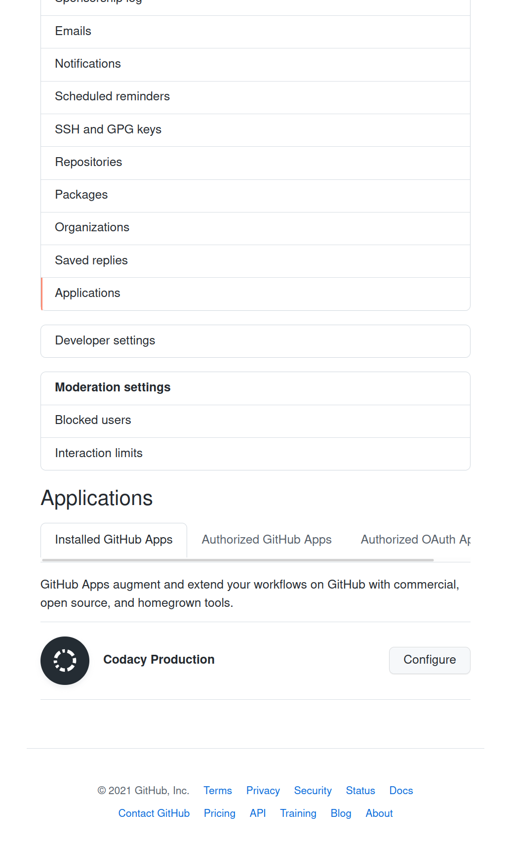 GitHub Codacy Configure page